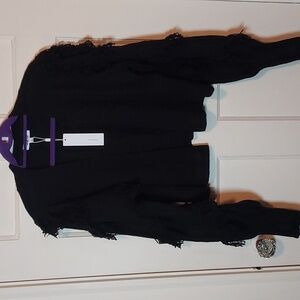 525 America Black Fringe Cardigan